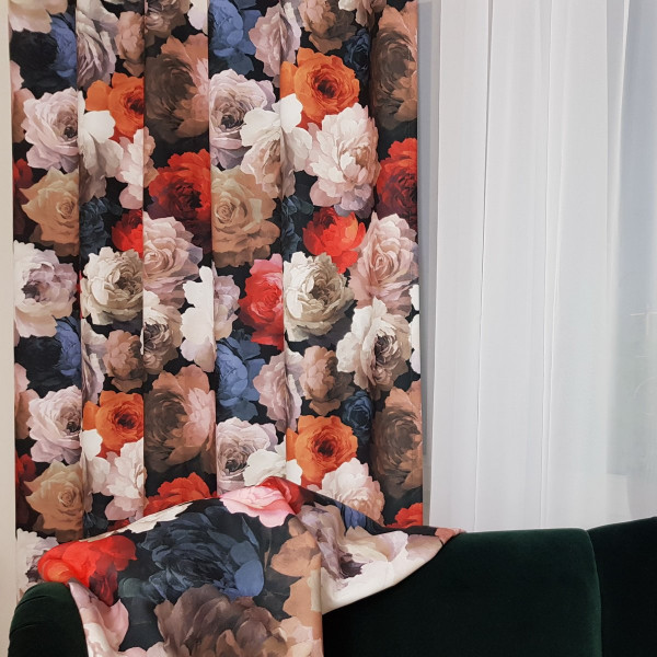 MAG 331 Zasłona gotowa na taśmie z motywem kwiatowym szer. 140x240 cm