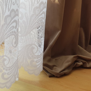 Velutto. Tkanina dekoracyjna zasłonowa kol. oliwkowy beż o szer. 145 cm