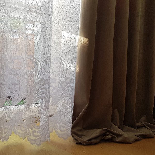 Velutto. Tkanina dekoracyjna zasłonowa kol. oliwkowy beż o szer. 145 cm