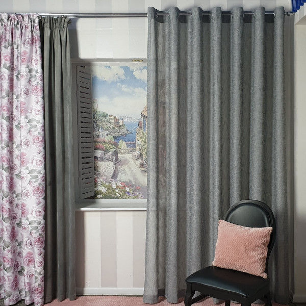 Zasłona na przelotkach szara do salonu w rozm. 240x250 cm
