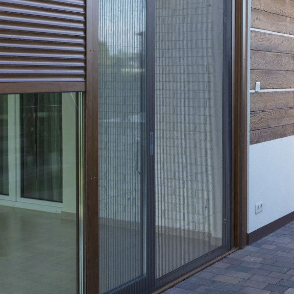 Moskitiera plisowana przesuwna rozm. 180x200 cm kolor orzech okleina